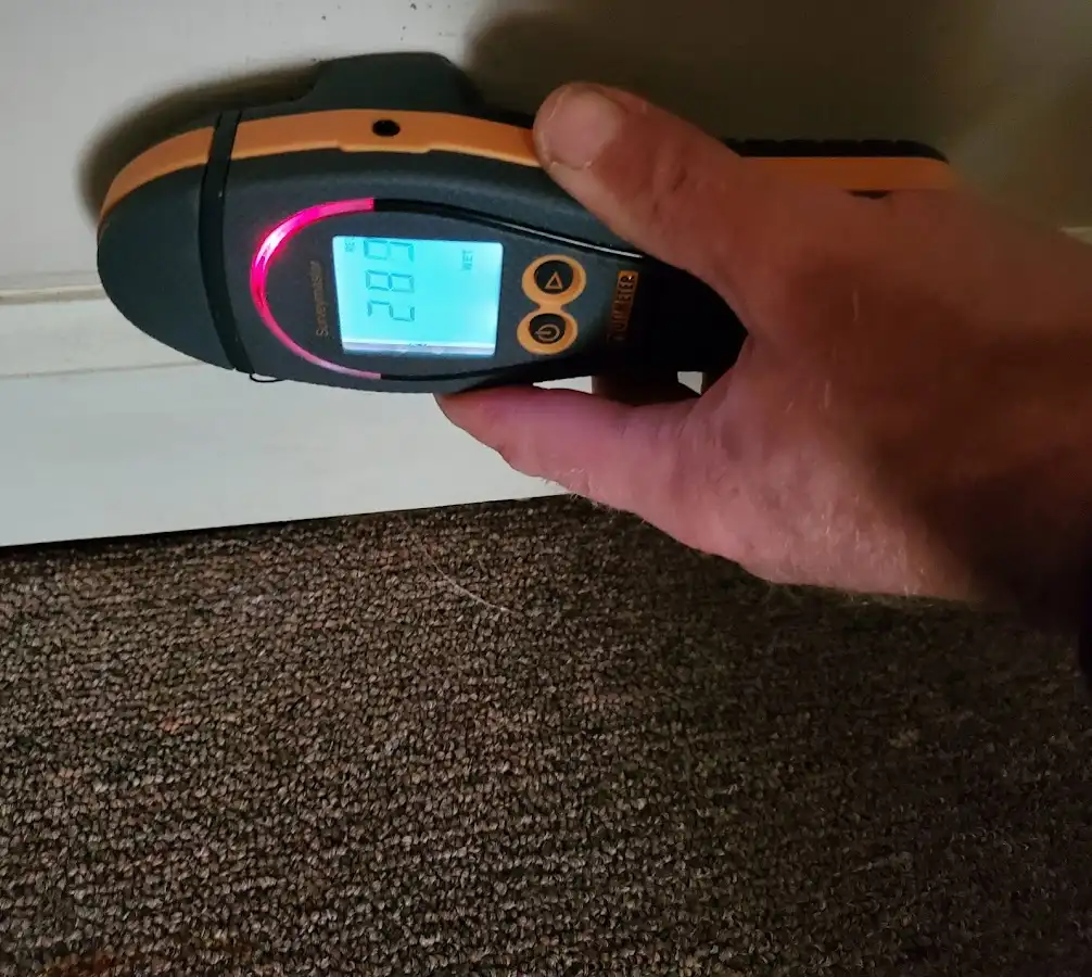 Moisture detection at baseboard during Storm Damage Restoration in Laurel